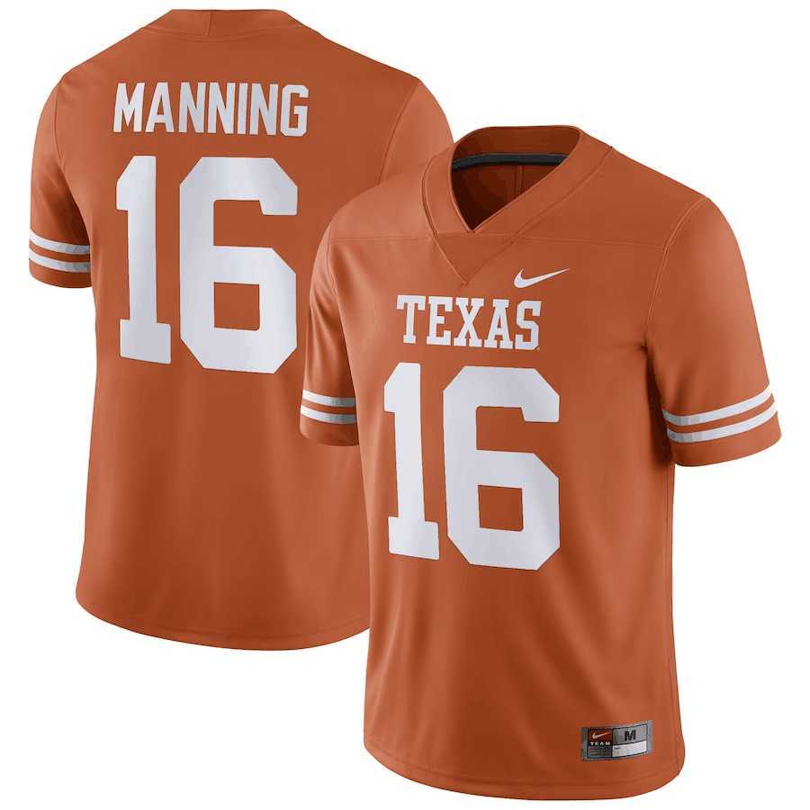 Mens Texas Longhorns #16 Arch Manning Orange Stitched Jersey Dzhi